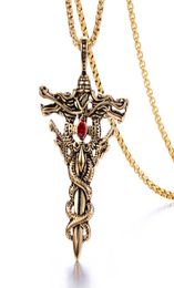 Retro Cross Mens Necklace 316L Stainless Steel 18K Gold Plated Men039s Red Rhinestone Setting Pendant Jewelry15486129980100