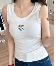 Womens Tanks Camis Anagram-embroidered cotton-blend tank top Shorts Designer T Shirts Suit Knitted Femme Cropped Jersey Ladies Tees Tops Designer Fashion C546867