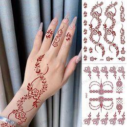 Tattoo Transfer Brown Henna Tattoo Body Stickers for Women Henna Temporary Tattoos Lace Floral Mehndi Tattoo Waterproof Fake Tatoo Festival 240427