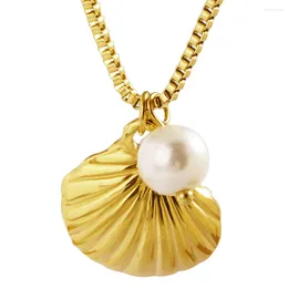 Pendant Necklaces Stainless Steel Shell Aritificials Pearl Fashion Silver Colour And Gold Plated Necklace Jewellery Gift For Him With Chain