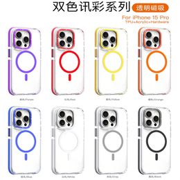 Clear Magnetic Phone Case for iPhone 15 14 13 12 11 Pro Max Transparent Shockproof 2 in 1 colors tpu pc Acrylic High Quality With Retail Package Wireless Charging covers