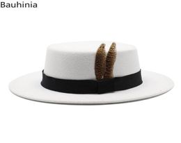 Stingy Brim Hats Bauhinia Retro Imitation Woolen Felt Fedora Caps Women Men Winter Panama Top Jazz Hat European American Elegant R9669128