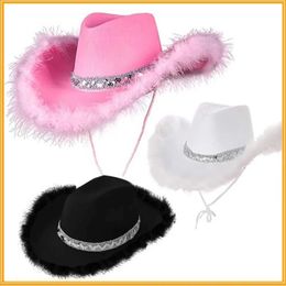 Wide Brim Hats Bucket Hats Fashion womens party role-playing denim accessories sequin denim hats denim hats singles party hats Y240425