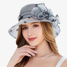 Wide Brim Hats Hand-Made Straw Hat Bowknot Streamer Womens Dress Leaf Flower Bridal Shower Sun Beach Ladies Floppy