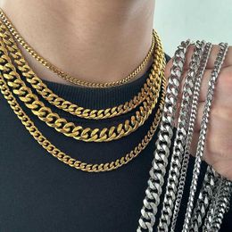 Strands Stainless Steel Necklace Hip Hop Punk NK Cuban Chain Necklace Fashion Minimalist Metal Necklace Mens Jewellery Party Gift 240424