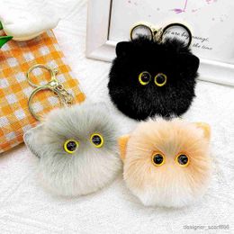 Keychains Lanyards Cute Cat Plush Keychain Pompom Doll Pendant Keyrings For Women Girl Car Bag Ornament Decoration Gift Accessories Wholesale