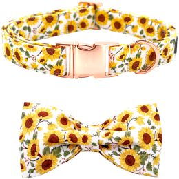 Collars Dog Collar with Bow Tie Sunflower Print Dog Collar for Female or Male Dogs Soft Durable Adjustable Collar Bows Spring Collar Dog