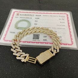 Customised 2023 Hip Hop Jewellery 14k Yellow Real Solid Gold Cuban Chain Bracelet Moissanite Diamond Vvs d Colour