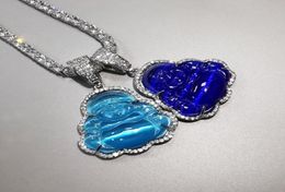 Blue Buddha Pendant AAA Cubic Zircon Necklace With Tennis Chain Fashion Hip Hop Punk Jewelry Gifts Q11137874366