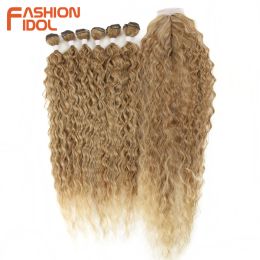 Weave Weave Weave Synthetic Fake Hair Afro Kinky Curly Hair Bundles With Closure Ombre Golden 30 inch Soft Super Long Wave Hair Wea