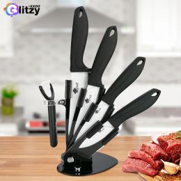 Knives Ceramic Knives Set with Holder 3 4 5 6 inch Sharp Utility Chef Knife Fruit Slicing Peeler Kitchen Accessorie No Rust White Blade