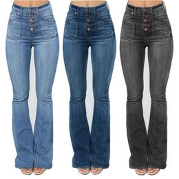 New designer High Waist Womens Boot Cut Jeans Fashion Skinny Denim Casual Slim Wide-Leg Flare Pants Plus size clothing XS-4XL