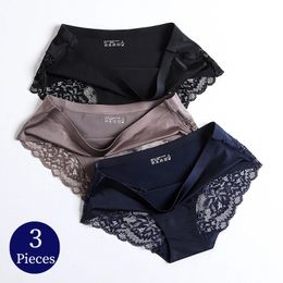 TrowBridge 3PCSSet Womens Panties Exquisite Lace Underwear Sexy Lingerie Big Size Sweet Silk Satin Briefs Soft Cosy Underpants 240422