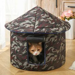 Cat Carriers Crates Houses Outdoor Waterproof Cat and Dog House Foldable Warm Winter Tent Closed Teepee Cat and Dog Accessories 240426
