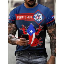 Men's T-Shirts Puerto Rico Mens T Shirt Summer Fashion Short Slve Top Flag Pattern Print T-Shirt Oversized Clothing Crew Neck Pullover T240425