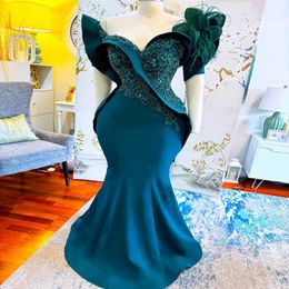 2024 Aso Ebi Hunter Green Mermaid Prom Dress Beaded Crystals Evening Formal Party Second Reception 50th Birthday Engagement Gowns Dresses Robe De Soiree ZJ324