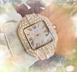 Super Quality Mens Shiny Starrry Watch Square Roman Tank Dial Clock Man Quartz Battery Core Diamonds Ring Iced Out Hip Hop Bracelet Watches montre de luxe gifts