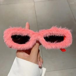 Sunglasses KAMMPT Furry Rectangle 2024 Fashion Woollen Rim Women Outdoor Shades Trendy Stylish Brand Design Winter Eyewear