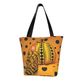 Shopping Bags Custom Yayoi Kusama Pumpkin Canvas Bag Women Reusable Groceries Japanese Artist Shopper Tote