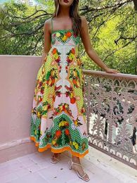 Casual Dresses Women Cute Fruit Print Dress Sleeveless Spaghetti Strap Boho Summer Flowy Aline Long Sundress