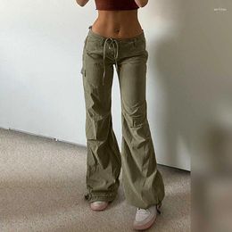 Women's Pants Fashion Higt Street Ladies Sexy Low Waisted Tie Up Solid Color Pocket Cargo Vintage Casual Streetwear Women Trouser