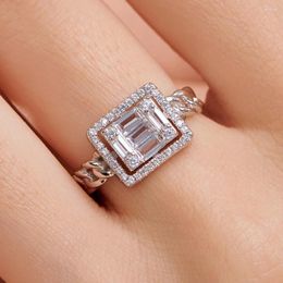 Cluster Rings S925 Silver Open Women Adjustable T-Diamond Ring Female Shiny 5A Zircon Advanced Design Luxury Jewellery Girl Gift Banquet