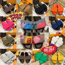 NEW Fashion Designers Slides Womens Sandals Pool Pillow Sunset Flat Mules Padded Front Strap Slippers Summer Beach Slippers 36-45