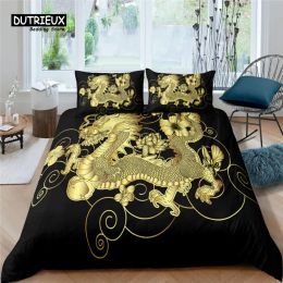 sets Home Living Luxury 3D Golden Dragon Print 2/3Pcs Soft Duvet Cover and PillowCase Kids Bedding Set Queen and King EU/US/AU Size