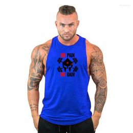 Men's Tank Tops SKULL NO PAIN GAIN Racer Back Mens Sleeveless Gym Clothing Cotton Training Sports Singlets Stringers Workout