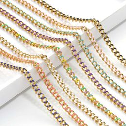 Strands 1 meter 18k gold stainless steel enamel curled Cuban chain used for DIY womens necklaces jewelry making bracelets searching for supplies 240424