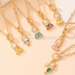 Sweet Fairy Tale Pendant Necklace for Women Creative Colorful Zircon Princess Clavicle Chain Necklace INS Style Jewelry Gifts