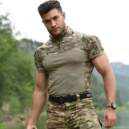 Tactical T-shirts Tactical T-shirt Mens Sports Outdoor Military T-shirt Quick drying Short sleeved shirt Hiking Hunting Army Combat Mens Breathable Clothing 240426