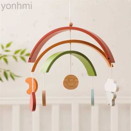Mobiles# Rattle Toys 0-12 Months Wooden Bed Bell Rainbow Cartoon Rabbit Mobile Hanging Rattles Toys Hanger Crib Mobile Bracket Wood Toys d240426