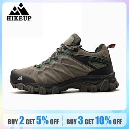 Boots HIKEUP High Quality Leather Hiking Shoes Durable Outdoor Sport Men Trekking Leather Shoes LaceUp Climbing Hunting Sneakers