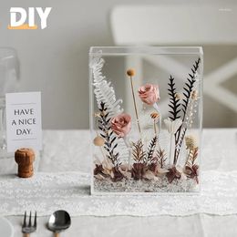 Decorative Flowers Natural Dried Rose Flower Gift Material Pack DIY Acrylic Frame Tabletop Display For Birthday Wedding Party Shop Home