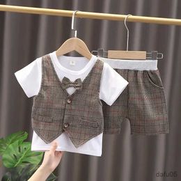 Clothing Sets Summer Children Kids Boys Cotton Clothes Infant Outfits Gentleman Bowknot Patchwork T-Shirt Toddler Fashion Clothing KIDS SUIT