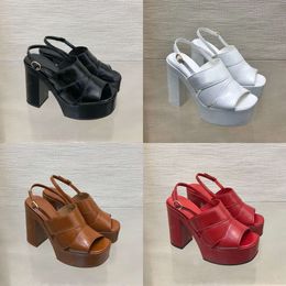 Quality Top Platform Sandals Chunky Block Heel Open Toes Dress Shoes Buckle High-heeled Womens Leather Outsole Designer Heels Dinner with Original Quality