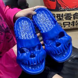 Slippers WEH Casual Couple Fun Flip Flops Summer Personalised Skull Slides For Women Men Soft Slipper Unisex Beach Sandals