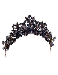 DIEZI Baroque Black Crystal Beads Bridal Tiaras Crown Rhinestone Diadem Pageant Veil Tiara Headbands Wedding Hair Accessories Y2007046558