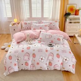 sets Strawberry Pink Double Sided Comforter Bedding Set Queen Full Single Twin Size Bed Linen Duvet Cover Love Heart Sheet Pillowcase