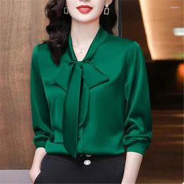 Women's T Shirts Spring Summer Oversized Elegant Fashion Solid Colour Bow Shirt Ladies Long Sleeve Temperament All-match Blouse Femme