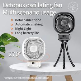 2024 5000mAh Octopus Fan Rechargeable 270° Oscillating Fan Portable Air Cooler with Night Light Portable Fan Air Conditioner 240415