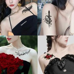 TRL4 Tattoo Transfer Mini Waterproof Temporary Flower Tattoos Women Beauty Rose Butterfly Flash Feather 3D Fake Tattoo Arm Waist Hand Sticker Men 240426