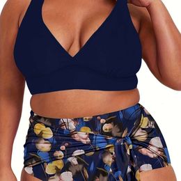New Large-sized Three Piece Set with Cross Gathered Gauze Skirt, Backless, Sexy and Fashionable Bikini