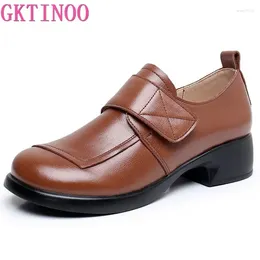 Dress Shoes GKTINOO High-quality Cowhide Round Toe Comfortable Thick Heels 2024 Autumn Deep Mouth Large Size Women Real Leather