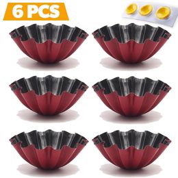 Baking Tools 6Pcs Carbon Steel Egg Tart Moulds Mini Pie Pan Fluted Design Cupcake Mould Non-Stick Quiche Flan Muffin Cup