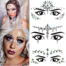 Tattoo Transfer Face Jewels Tattoos for Women Party Makeup Decor Diamond Rhinestone Face Stickers 3D Self Adhesive Body Eyebrow Diamond Stickers 240427