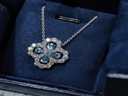 Fourleaf clover necklace luxury niche full of diamonds aquamarine collarbone chain cold wind necklace womens jewelry3627066