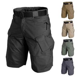 Men's Shorts Summer waterproof and quick drying multi pocket mens cargo shorts tactical shorts mens outdoor clothing hunting and fishing J240426