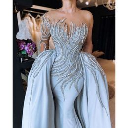 Exquisite Beading Pearls Mermaid Prom Fashion One Shoulder Sequined Floor Length Party Gowns Evening Dress